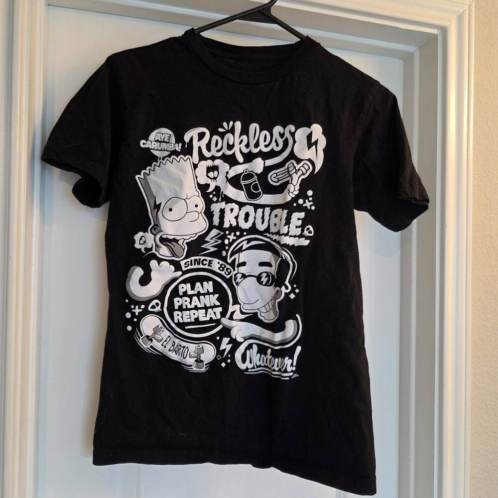 Simpson Shirt in Black and White Men's Small Featuring Bart & Milhouse EUC